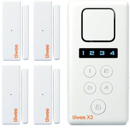 tiiwee X3 Alarmanlage für das Haus - Komplette Alarmanlage mit X3-Sirene, 4 Fenster- & Tür Sensoren - Fensteralarm Türalarm - Pincode Gesichert