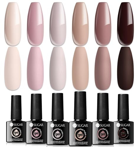 UR SUGAR UV Nagellack Nudefarben Braun Gel Nagellacks Set, 6 Farben Set Nude Rosa Gel für Gelnägel DIY Nail Art Kit für Valentinstag Hochzeit Dating Weihnachtswochenende Party