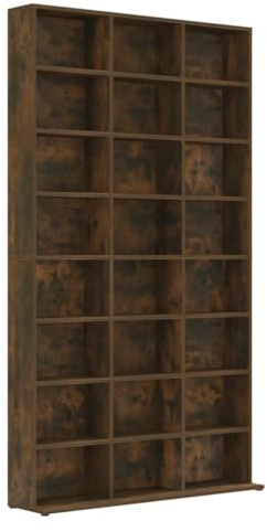 SDWEHO7 CD DVD Regal, Ständer Standregal mit 24 offenen Fächer, Medienregal, Aktenregal für Büro, Lagerschrank für Schlafzimmer Räuchereiche 102x23x177,5 cm Holzwerkstoff