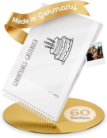 GLEDESTUND® Gästebuch Geburtstag mit Fragen | 60 Seiten | 7 verschiedene Steckbriefe inkl. Fragen | Fotoalbum Geburtstag | DIN A4