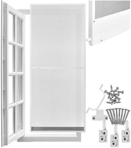 tectake® Fliegengitter Tür 95x210 cm, zuschneidbar, Fiberglas, wetterfest | UV-beständig, licht- und luftdurchlässig, robuster Aluminiumrahmen, Kunststoffecken, sichere Befestigung, Mückengitter, weiß