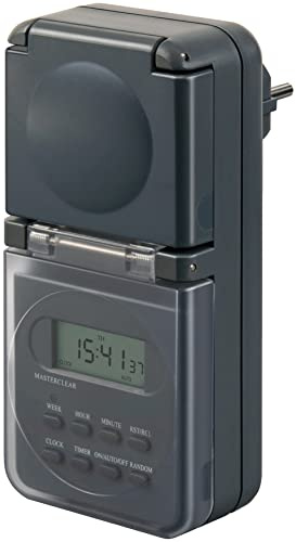 Brennenstuhl Digitale Wochenzeitschaltuhr IP44, Digitale Timer-Steckdose (Wochen-Zeitschaltuhr für den Außenbereich, mit erhöhtem Berührungsschutz) anthrazit