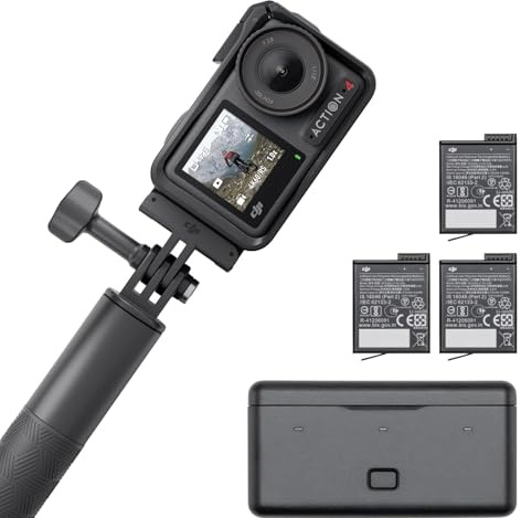 DJI Osmo Action 4 Adventure-Combo, 4K/120fps Action Cam, Unterwasserkamera mit 1/1,3-Zoll-Sensor, 10-Bit und D-Log M, 155° Ultraweitwinkel-Sichtfeld, bis zu 7,5 Std. mit 3 Zusätzlichen Akkus