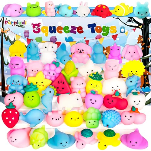 Purpledi 50 Stück Squishies Kawaii Soft Silikon Spielzeug Anti ,Soft Squeeze Stressabbau Squishies Stress Spielzeug mit Verschiedenen Tiermotiven, Mitgebsel Kindergeburtstag Gastgeschenke