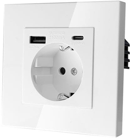 86mm Weiß Wandsteckdose,Schuko Steckdose mit Einzel Wand USB und Typ C | Fach Platte Steckdose,3 in 1 Unterputz Wandsteckdose Unterputz für Handys,Laptops etc (Max. 5V, 2100mA)