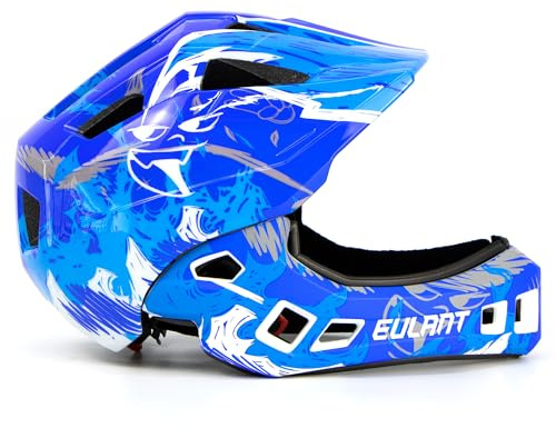 EULANT Fahrradhelm mit Kinnschutz für Kinder,Fullface Helm Kinder,Jungs Integralhelm für MTB BMX Downhill Cross Inliner Skate, EIN-Knopf-Entfernen Kinnschutz & Hinterer Einsteller
