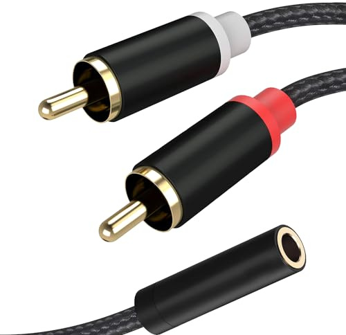 3,5 mm Klinke auf 2 Cinch Adapter Kabel - Kurz 3.5mm Buchse auf Zwei Stecker für TV, Smartphone, Mixer, Lautsprecher, Heimkino, Verstärker, Plattenspieler