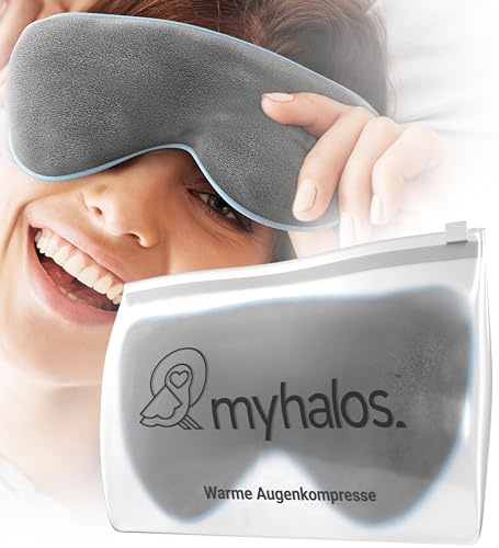 MyHalos Augenmaske bei Trockenen Augen - Wärmebrille Augen - Mikrowellenaktivierung - Augenmaske wärmend gegen Lidrandentzündung, Gerstenkorn und MGT - Inkl. Verstellbarem Halteband und Transporthülle
