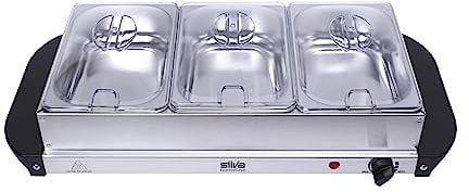 Stay Hot SH 3.1, 2-in-1 Buffetwärmer & Warmhalteplatte, 200 Watt, Ideale Lösung für Buffets, Partys und Familienessen, Silber