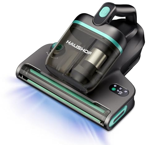 HAUSHOF Milbensauger für Matratzen mit UV Licht, 15 kPa Saugleistung, 60℃ Heißluft mit Aroma-Funktion, LED-Display und Doppel-Staubbehälter, 400W Matratzenreiniger entfernt Staubmilben