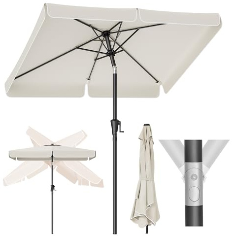 SONGMICS Sonnenschirm 200 x 150 cm, rechteckiger Balkonschirm, Sonnenschutz UPF 50+, beidseitig um 30° knickbar, für Garten, Terrasse, ohne Ständer, beige GPU048M01