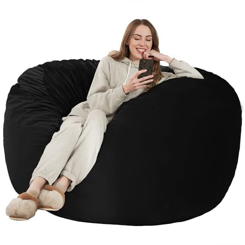 Kasunpul Sitzsack Stuhl Sitzsack Stühle für Erwachsene Riesen Sitzsäcke mit Samtbezug Bean Bag, Schwarz, 90 x 90 x 49cm