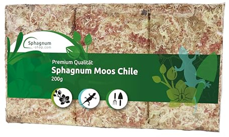 Sphagnum Moos Moosziegel aus Chile 200 g - Langfaseriges Premium Torfmoos als Substrat, für Orchideen, Zimmerpflanzen, Terrarien, Monstera & Moosstäbe