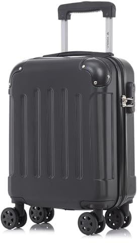YONSLY Koffer Suitcase S Schwarz, Trolley Reisekoffer, Rollkoffer Handgepäck mit 4 Rollen 360°, Hartschalenreisekoffer, Zahlenschloss, Weicher Gummigriff