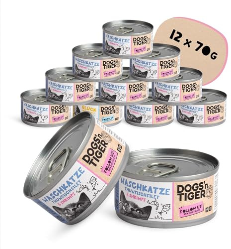 Dogs’n Tiger Adult Premium Katzenfutter Naschkatze, Katzen Nassfutter, tiergerechte Rezeptur mit 60% Fleischanteil an Thunfisch & Shrimps– ohne Zucker, Getreide & künstliche Aromen, 12x 70g