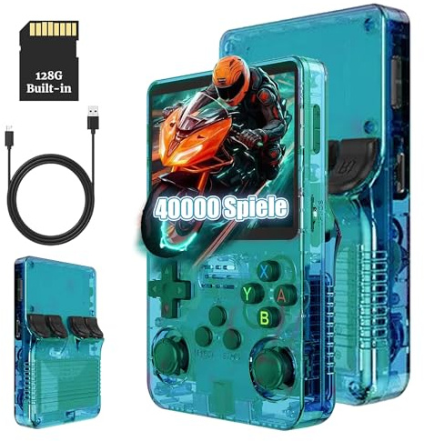 KINMRIS R36S Retro Handheld Spielkonsole, Retro Konsole 3,5-Zoll-IPS-Bildschirm, 128 G über 40.000 Spiele, tragbare Spielkonsole für Kinder und Erwachsene, unterstützt mehrere Emulatoren (Grün)