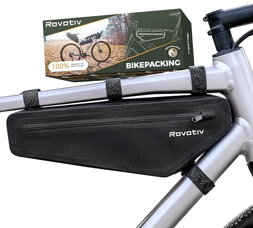 Rovativ® - Bikepacking Rahmentasche Dreieck [2,2L] 100% Wasserdicht | Triangle Frame Bag | 2 Fächer | Gravelbike, Rennrad, MTB | Robustes TPU-Gewebe | Entwickelt in Dresden