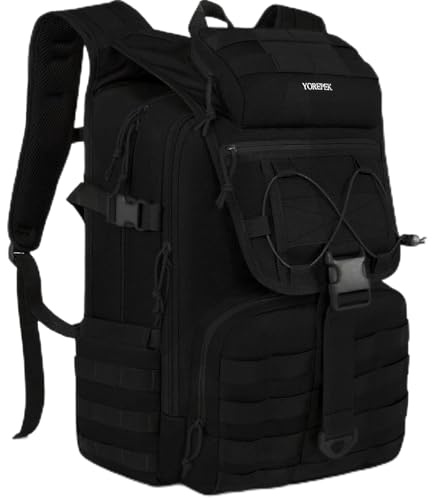 YOREPEK Groß Militär Rucksack Wasserdicht Herren, Mehreren Fächer Taktischer Rucksack, Wanderrucksack Herren mit Molle System, Tactical Backpack Survival für Outdoor, Arbeit, Reisen, Jagd, Schwarz