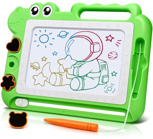 AiTuiTui Dinosaurier Maltafel Zaubertafel Kinderspiele Geschenk Mädchen Jungen, Bunt Magnetische Zeichenbrett Lernspielzeug ab 3-7 Jahre, Magnettafel Reisegröße Kinder Spielzeug (Grün)