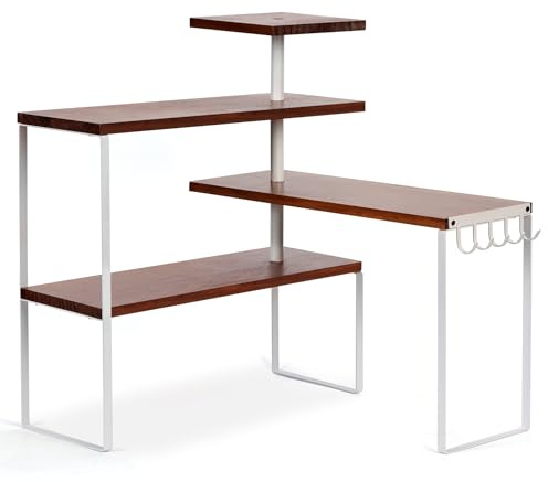 JUJOYBD Eckregal Küche Arbeitsplatte - Gewürzregal 4 Etagen für Arbeitsplatte & Kaffee-Ecke, Kleines Stehendes ohne Bohren aus Holz & Metall für Bad, Wohnzimmer & Büro