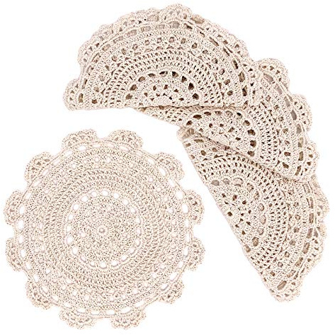 Phantomon Tischsets, handgefertigt, gehäkelt, rund, Baumwolle, Spitze, 25,4 cm, Beige, 4 Stück