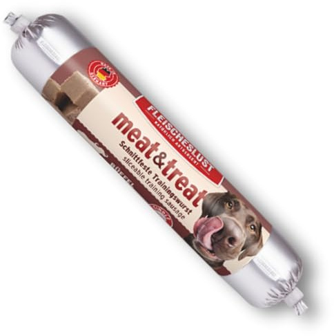 Fleischeslust Hundewurst | Meat & Treat Büffel (12x80g) | Trainingswurst | schnittfest | Hundesnack | Leckerli für Hunde