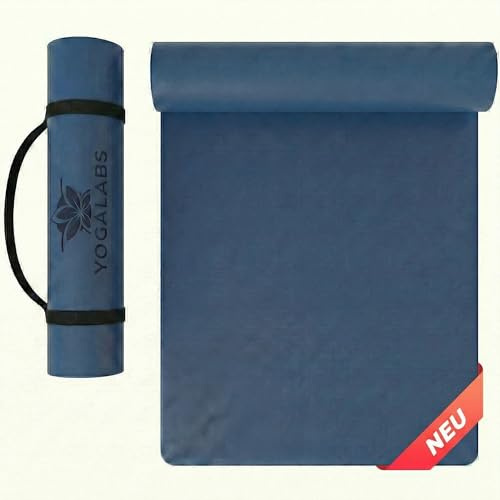 YOGALABS® - Premium Yoga-Matte aus hautfreundlichem ECO TPE-Material 185 x 60 x 0,6cm (groß) - Boho Style Gymnastik- & Pilates-Matte rutschfest, 100% nachhaltig, schadstofffrei (Blau)