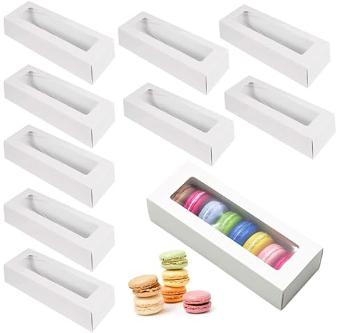 Lhdfyqt 10 Stücke Macaron Box, Transparent Verpackung Box, Macaron Verpackungsboxen mit Klarem Fenster, Cupcake Schachteln für Kekse Desserts Donut Cupcakes Muffins (Weiß)