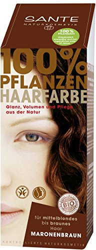 SANTE Naturkosmetik Pflanzen-Haarfarbe Pulver maronenbraun, Satter braunton, Glänzende Farben, Grauabdeckung, Vegan, 100 g