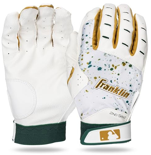 Franklin Sports MLB Schlaghandschuhe – 2nd Skinz Drip Baseball + Softball-Schlaghandschuhe – Erwachsene + Jugendliche Baseball-Schlaghandschuhe – Premium-Leder-Schlaghandschuhe, 1 Paar, Weiß/Waldgrün