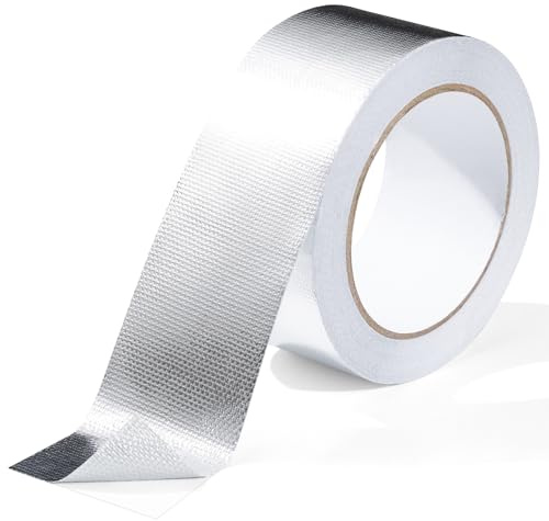 FIREWESS Aluminium Klebeband, Aluminiumband, Aluminiumfolie Hitzeschild Band, Silber Alu Klebeband, Glasfaser Hitzeschild Folienband für Schlauch und Auto Verwendung 50mm*20m
