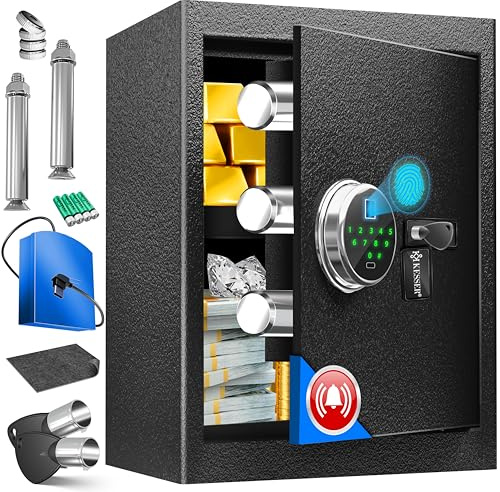 KESSER® Elektr. Tresor mit Fingerabdruck & Schlüssel XL | Inkl. Notfallakku | Elektronischer Safe | 3x Doppelbolzenverriegelung | Boden Wandtresor | Möbeltresor | Panzerschrank Zahlenschloss Schwarz