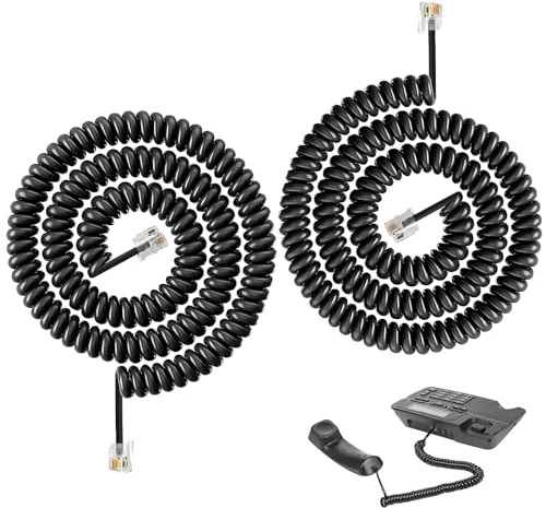 Hugwait Telefonhörerkabel, 3 m, Festnetz-Telefonkabel, Spiralkabel, RJ9, RJ10, RJ22, 4P4C, hohe Elastizität, Spiralkabel, Länge 9,5 - 3 m, 2 Stück