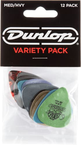 JIM DUNLOP Plektrum Variety Pack Medium und Stark, 12 Stück, Multicolor, tortex, celluloid, ultex, nylon, max grip und gator grip