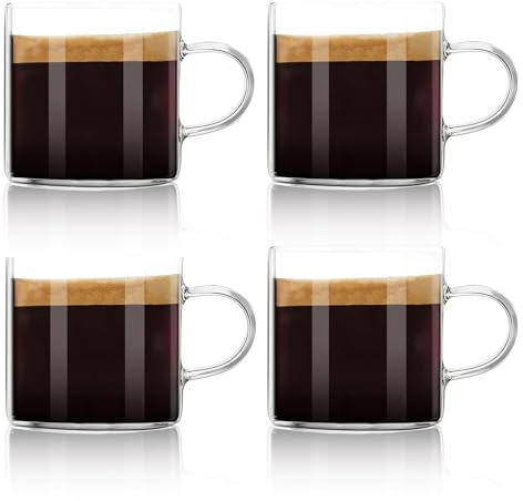 Liang baobao Espressotassen, 4er-Set, Espresso-Schnapsgläser, 130 ml | Kleine Teetassen aus klarem Glas mit Griffen für Cappuccino, Kaffee, Tee