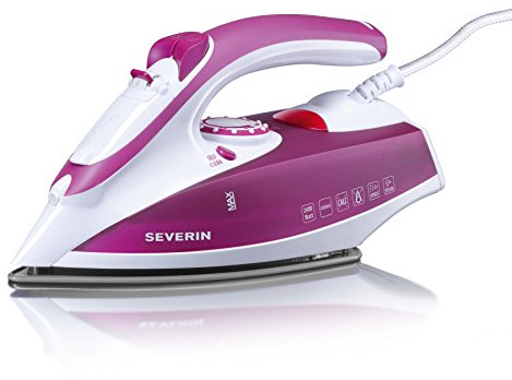 SEVERIN Dampfbügeleisen mit keramikbeschichteter Bügelsohle und Antihaft-Effekt, 2400W, 70g/min Dampfstoß, 30g/min variable Dampfleistung, Ideal zum Dampf- und Trockenbügeln, Weiß/Violett, BA 3243