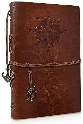 Joy & Inspiration PU Leder Notizbuch A5 mit nachfüllbarem Kraftpapier Vintage Nachfüllbar Gebunden Schönes Reisetagebuch Tagebuch Ringbuch Skizzenbuch Vintage Notebook (A5 Braun)