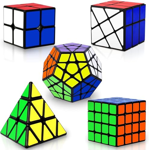 Coolzon Zauberwürfel Set, 5 Stück Speed Cube Set, Speed Cube Set 2x2 4x4 Fenghuolun Pyraminx Pyramid Megaminx Fenghuolun Puzzle Cube Spielzeug Geschenk für Kinder Erwachsene