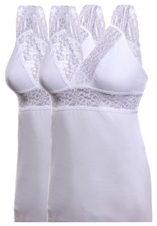 Toker Collection Damen Unterhemd BH Hemd ohne Bügel mit weicher elastischer Spitze im 2er Pack aus Reiner Baumwolle, mit elastischer Spitze