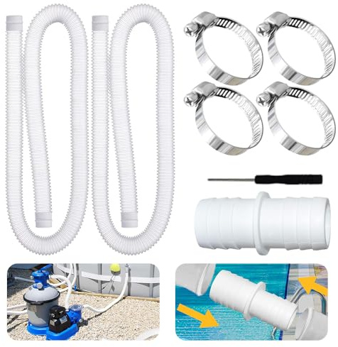 Poolschlauch 32mm für Poolpumpen,2 Stück Schlauch pool 150cm mit 4 Stück Sicherungsclip Und 1 Stück schlauchverbinder, Schwimmbadschlauch 32mm,Für Filterpumpe und Schwimmbad