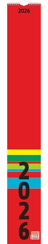 BRUNNEN Streifenkalender 2026 | 130×910 mm, rot