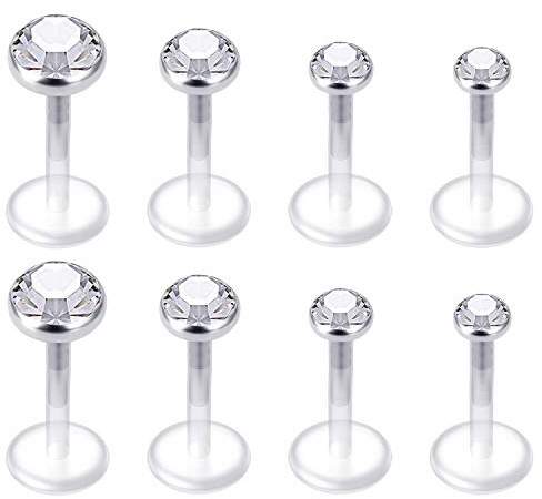 Mayhoop 8 Stk 16G 6mm Lippenpiercing CZ Labret Monroe Piercing Stecker Set Bioflex Flexibler Tragus Helix Ohrpiercing 2mm 3mm 4mm 5mm Rund CZ