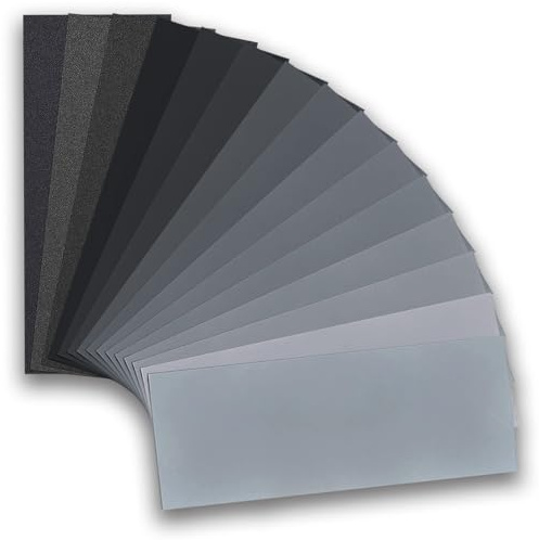 Jinpojun Schleifpapier Set [23 x 9 cm], 15 Stück Körnung von 80 bis 3000, Nass und Trocken, Profi Schleifpapier für Auto Holzmöbel Stein Lack Metall Glas