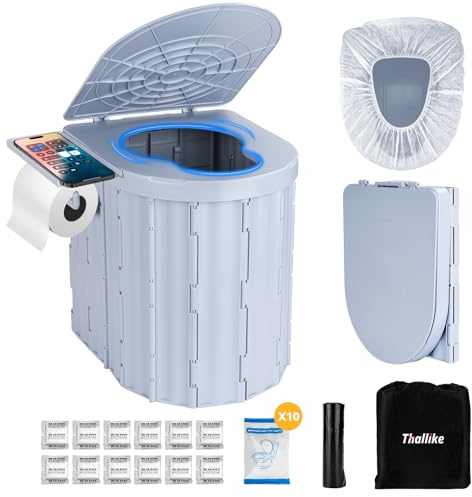 Campingtoilette,Extragroß Mobile Toilette mit Deckel, Trenntoilette, Tragbare Toilette für Draußen oder Drinnen,mit Papierrollenhalter und Telefonablage Ideal für Camping,Wandern,Reisen,Angeln,grau