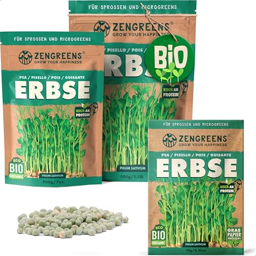 ZenGreens® - Bio Erbsen Samen - Wähle zwischen 10g, 200g und 500g - Erbsensamen mit Keimrate von über 97% - Erbsen Keimsprossen - Saatgut zum Sprossen ziehen - wiederverschließbare Verpackung