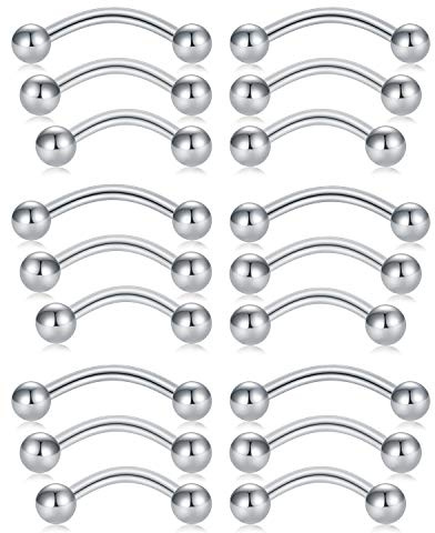 LAURITAMI 18stk 14G Snake Eyes Piercing Chirurgenstahl Curved Barbell Nipplering 14/16/18mm Banana Barbell Piercing