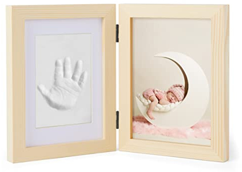 chuckle Baby Handabdruck und Fußabdruck Set – 2-teiliger Bilderrahmen aus Kiefernholz (für 13x18 cm Fotos) mit lufttrocknender Modelliermasse – Andenken und Geschenk zur Geburt oder Babyparty