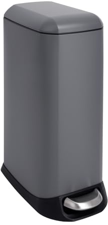 SVITA TS12 Edelstahl Mülleimer Treteimer Abfalleimer 12l inkl. Inneneimer Kunststoff Pedal Softclose-Deckel rechteckig Küchen-Hilfe Grau