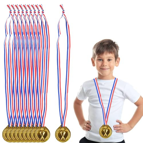 WUSJCOF 10 Stücke Gewinner Medaillen Kunststoff für Kinder, Sport, Wettbewerbe, Party und Preisen (Gold)