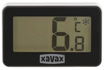 Xavax Kühlschrankthermometer digital (Thermometer für Gefrierschrank, Kühltruhe, Kühlschrank, kabelloses Temperaturmessgerät, zum Stellen, Hängen, magnetisch befestigen) schwarz